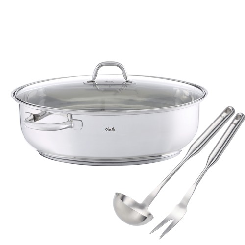 Fissler Γάστρα Ανοξείδωτη με Γυάλινο Καπάκι 38cm και Δώρο Εργαλεία Μαγειρικής - Σετ 3 Τεμαχίων
