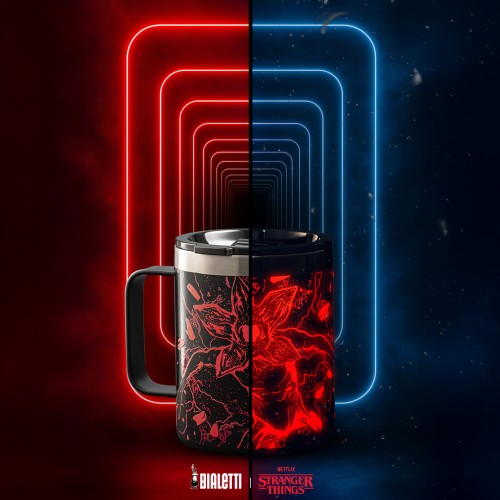 Bialetti Κούπα Ισοθερμική 420ml Με Λαβή Stranger Things Μαύρη - Ανοξείδωτη