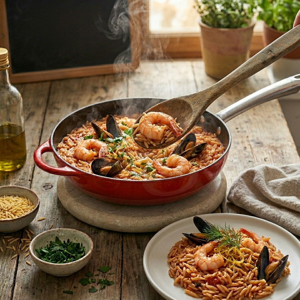 ΘΑΛΑΣΣΙΝΟ ΚΡΙΘΑΡΟΤΟ ΜΕ ΆΡΩΜΑ ΟΎΖΟΥ & ΦΡΕΣΚΑ ΜΥΡΩΔΙΚΑ 