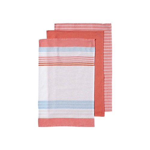 Ladelle Πετσέτες Κουζίνας 45x70cm Κοραλί Dwell Woven Stripes - Βαμβάκι - Σετ 2 Τεμαχίων