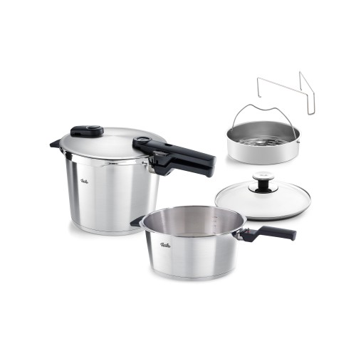 FISSLER Set Quattro Vitaquick Premium 6Lt/3,5Lt Mε Καλάθι Ατμού & Γυάλινο Καπάκι