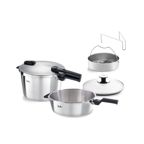 Fissler Set Quattro Vitaquick Premium 8Lt / 4,5Lt Mε Καλάθι Ατμού & Γυάλινο Καπάκι