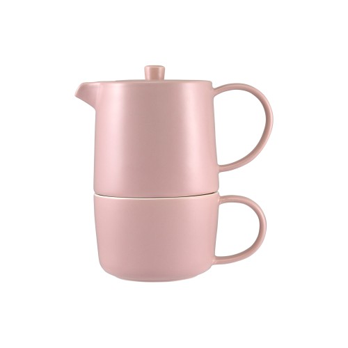 Maxwell & Williams Φλιτζάνι με Τσαγιέρα 450ml Ροζ Tea For One Cafe Life Σε Συσκευασία Δώρου-Πορσελάνη