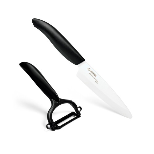 Kyocera Μαχαίρι Λαχανικών - Φρούτων 11cm Κεραμικό και Ψιλόφλουδος Καθαριστής Μαύρο Gen- Σετ 2 Τεμαχίων