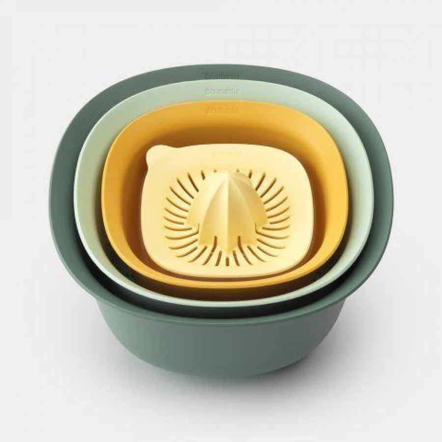 Brabantia Tasty Μπολ ανάμειξης 3,2Lt και 1,5Lt, τρυπητό 2,4Lt και στίφτης με κανάτα/μεζούρα 0,5Lt -Σετ 5 Τεμαχίων από 100% Ανακυκλώσιμο Πλαστικό