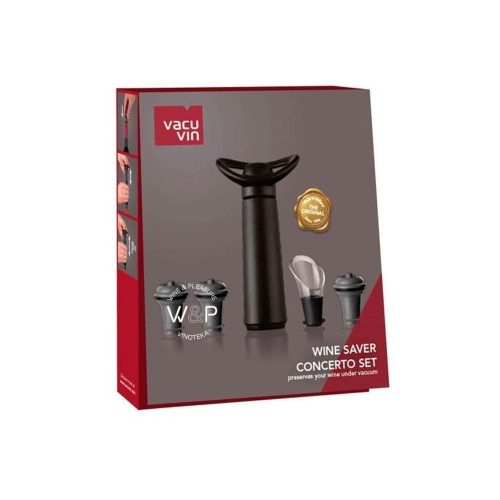 Vacuvin Αντλία, 3 Πώματα & 1 Εξάρτηρα Ροής Concerto Μαύρο Σετ 5 Τεμαχίων