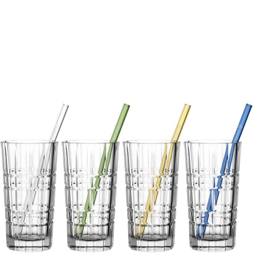 Leonardo Ποτήρια Νερού /Αναψυκτικού 400ml με Γυάλινα Καλαμάκια SPIRITII - Σετ 4 Τεμαχίων