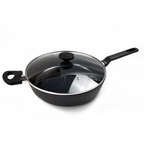 Cook-Shop Τηγάνι Βαθύ 28cm με Γυάλινο Καπάκι με Κεραμική Αντικολλητική Επίστρωση Μαύρο Venice
