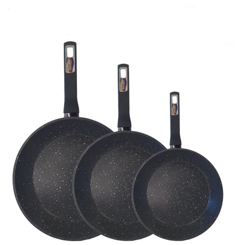 Cook-Shop Τηγάνια Αντικολλητικά Κόκκινα Marblestone 20/24/28cm - Σετ 3 Τεμαχίων