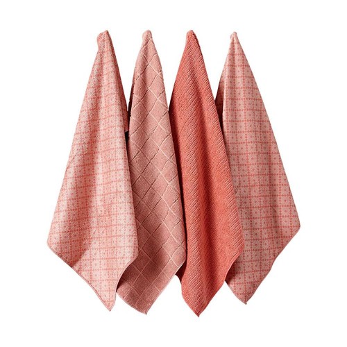 Ladelle Πετσέτες Κουζίνας Microfibre Ροζ Carver 43x68cm - Σετ 4 Τεμαχίων