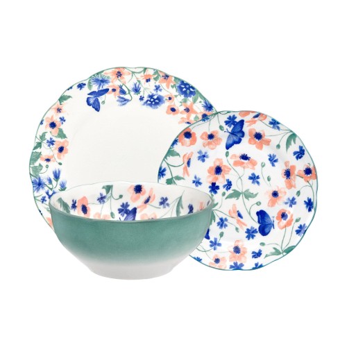 Casa Domani Σερβιτσιο 12 Τεμαχίων Πράσινο Dolce Vita Scallop Rim Σε Συσκευασία Δώρου - Πορσελάνη