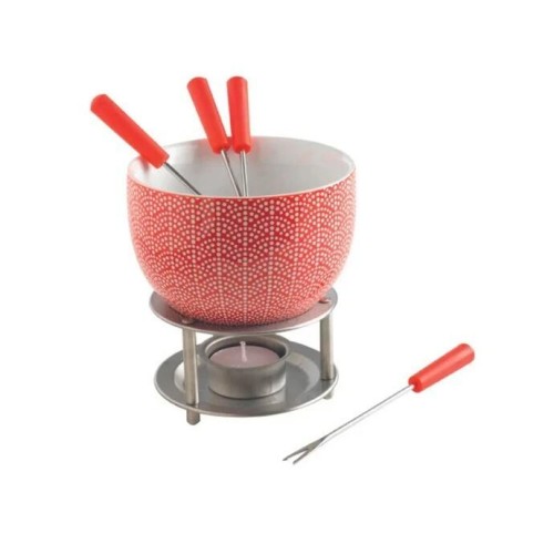 Mastrad Φοντύ Σοκολάτας Κόκκινο Κεραμικό 400ml με 4 Ανοξείδωτα Πιρουνάκια