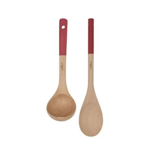 Cookut Κουτάλα Και Κουτάλα Σούπας Σετ 2 Τεμαχίων Ξύλινες Με Λαβή Κόκκινη Passion